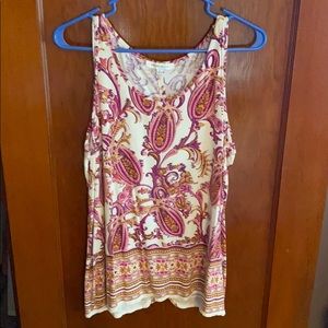 Fuschia and gold paisley print tank